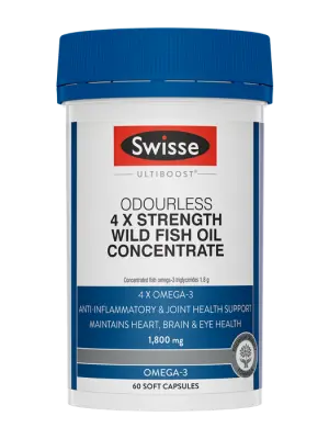 Swisse Ultiboost Odourless 4 x Strength Wild Fish Oil Concentrate – 60 Capsules